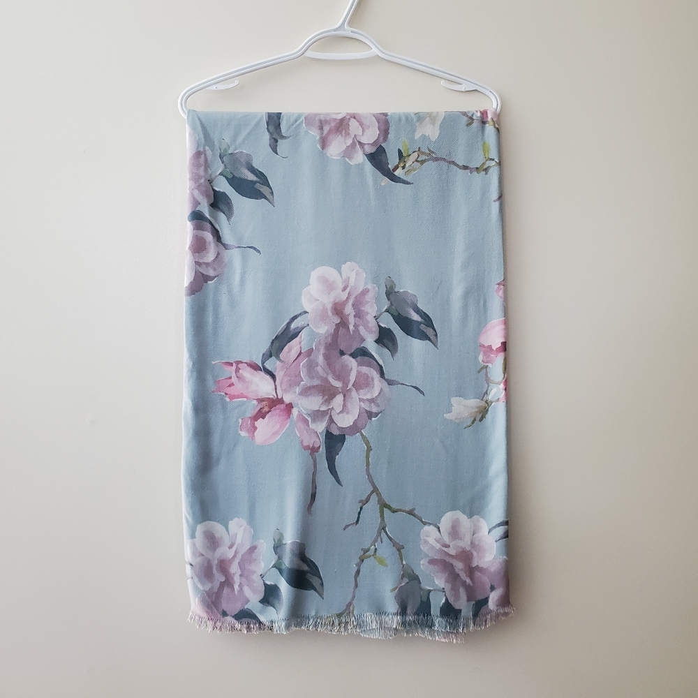 Indigo Floral Blanket Scarf